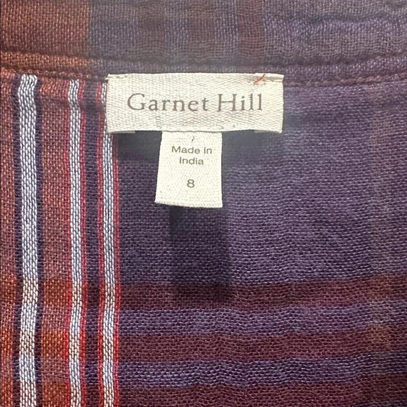 Garnet Hill Warm fall Plaid 100% organic Cotton Top blouse 3/4 sleeve size 8 - Picture 5 of 8